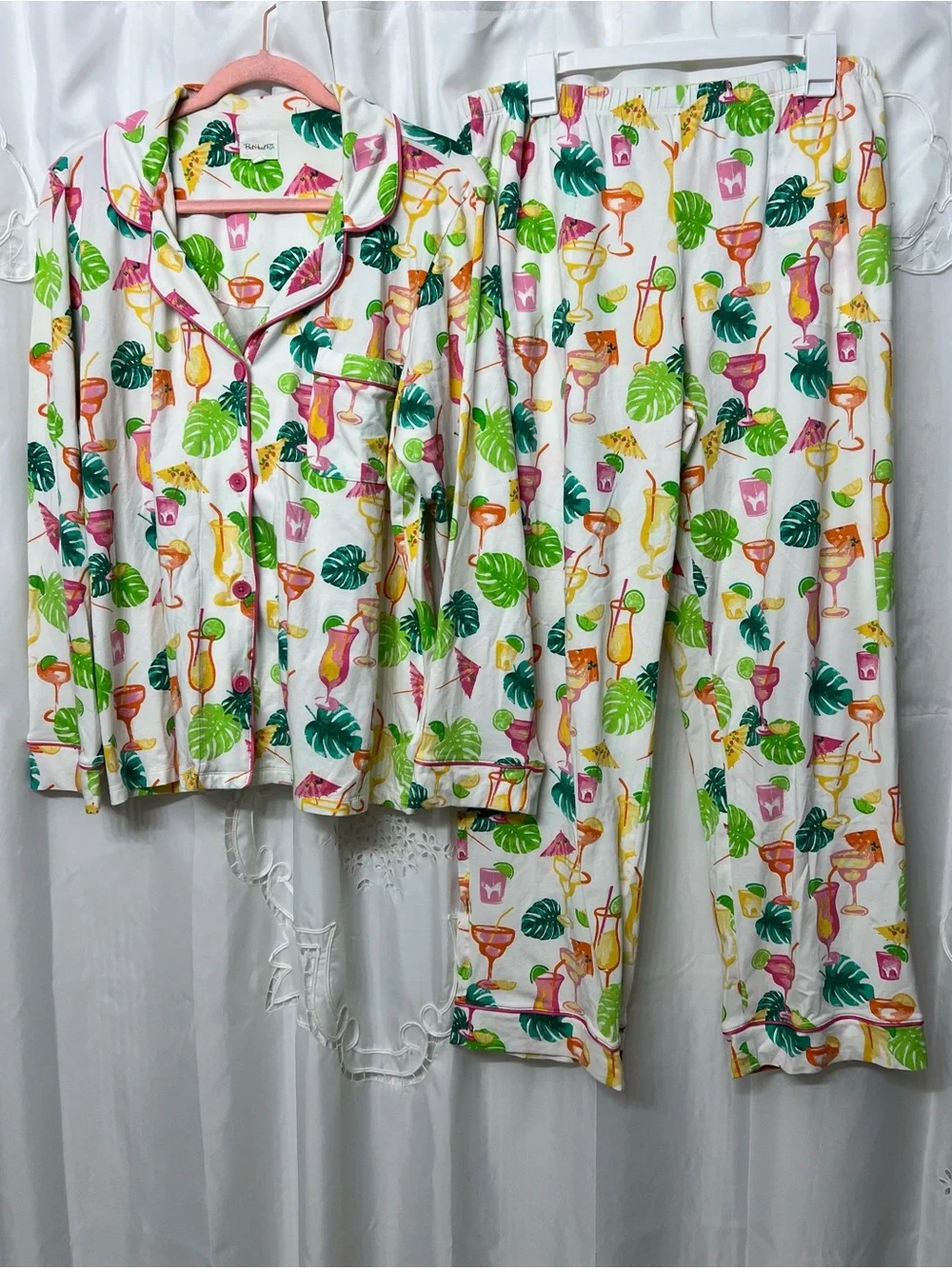 BedHead PJs Tropical Cocktail Monstera Pajama Set Cotton Size L